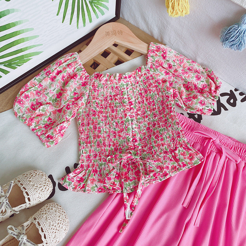Chiffon Floral Top And Wide Leg Pants Two-piece Suit