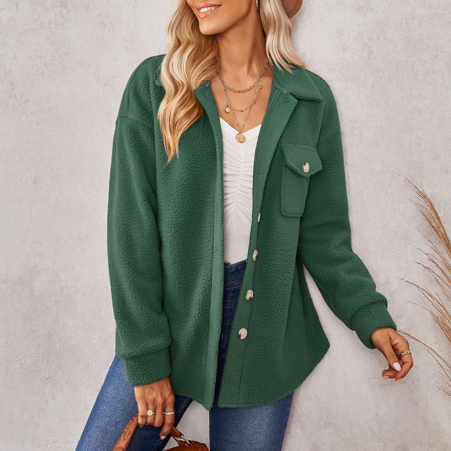 Women's Solid Color Fashion Lapel Plush Loose Jacket