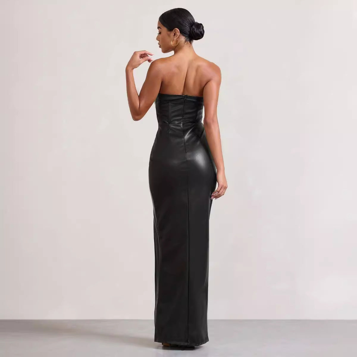 Women's Summer Slim-fit Long PU Leather Dress