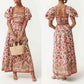 Casual Print Top Square Collar Skirt Two-piece Suit