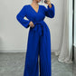 Elegant Casual Cropped Cross-V-Neck Pleated Culotte Jumpsuit