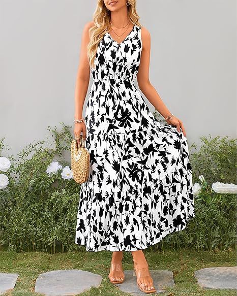 Robe imprimée à col en V et taille élastique pour femme