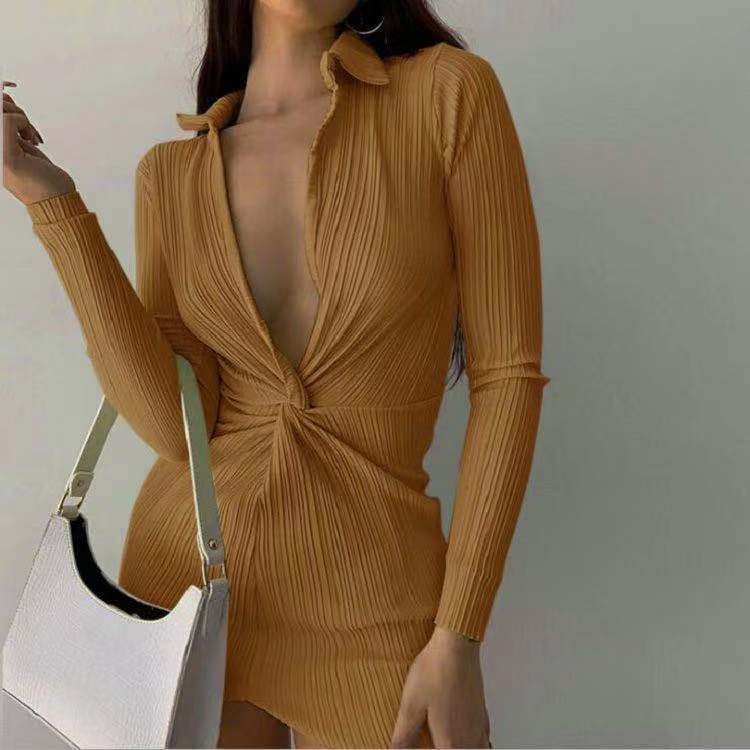 Fashionable New L-neck Twisted Tight-fitting Dress