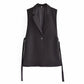 Style Lapel Sleeveless One Button Design Lace Up Vest Coat