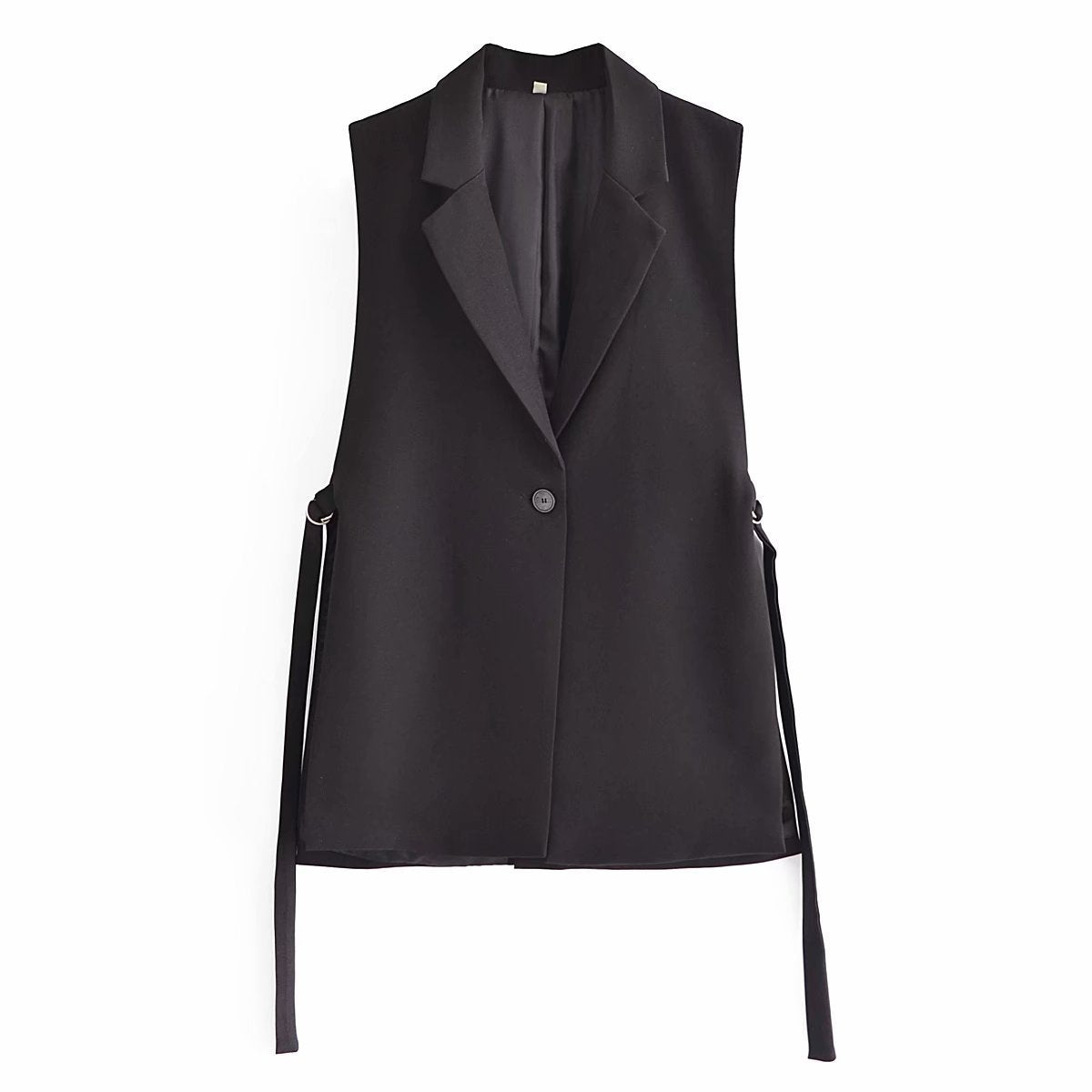 Style Lapel Sleeveless One Button Design Lace Up Vest Coat