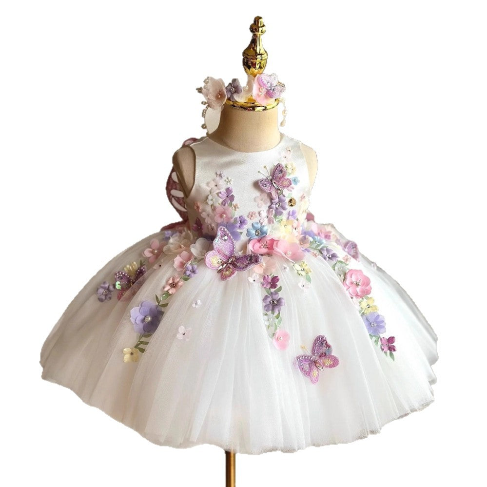 White Girl Flower Design Stage Show Performance Costume