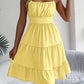 Sleeveless Sling Square Collar Smocking Layered Pleated Dress