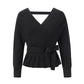 Ladies Autumn Winter Short Pullover V-Neck Knitted Top