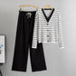 Fake Two-Piece Knitted Cardigan Top And Wide-Leg Pants Set