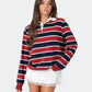 Women's American Street Striped Lapel Long Sleeve Short Top