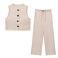 Striped Short Vest Woven Belt Striped Pants