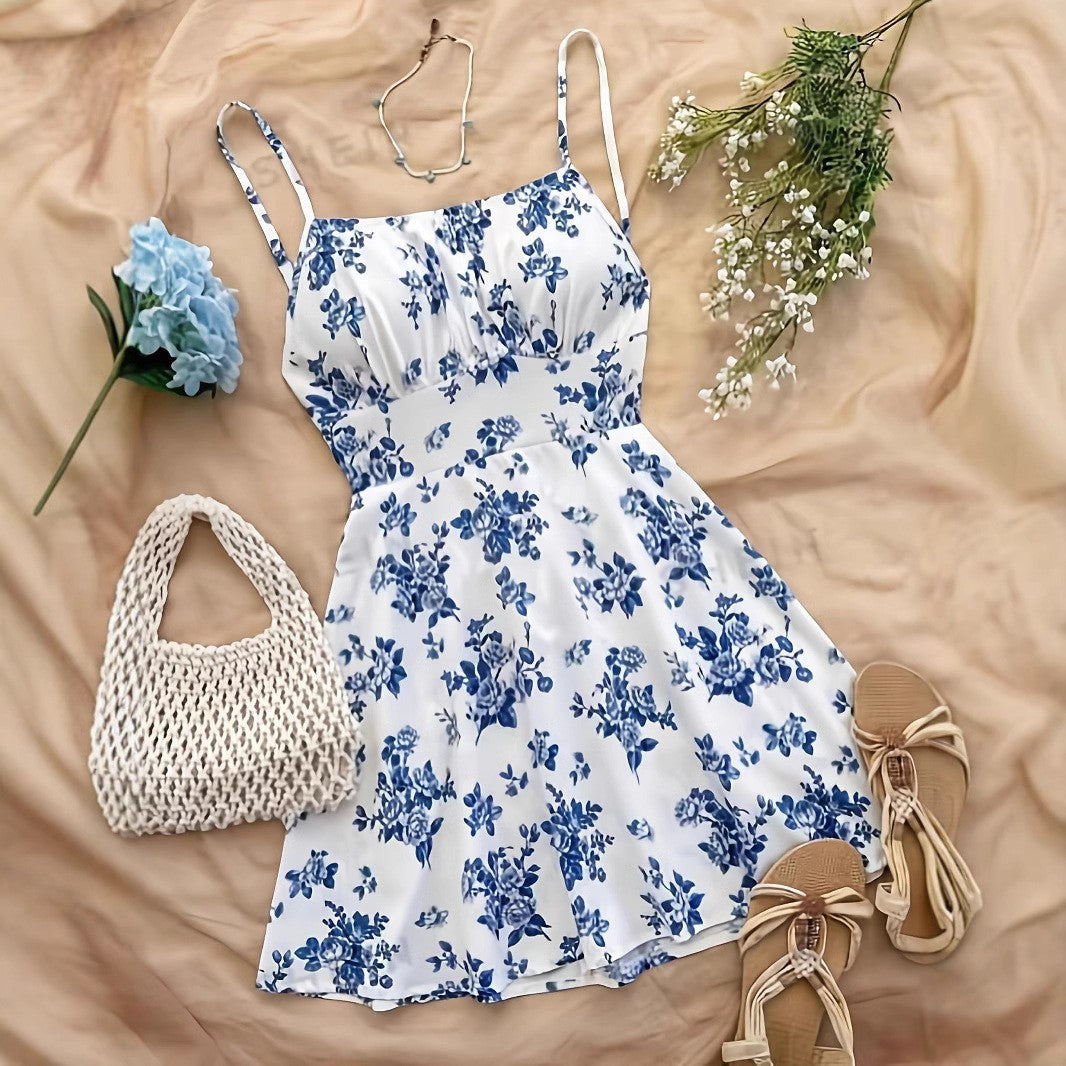 Womens Waist-Cinching Figure-Lifting Floral Sleeveless Slip Dress