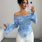 New One-shoulder Trumpet Sleeve Asymmetric Hem Embroidery Versatile Stylish Top