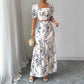 New Printed Square Neck Short Sleeve Skirt Set