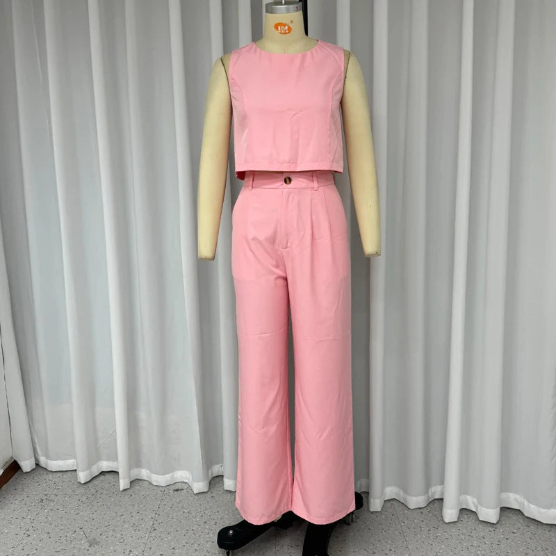 Solid Color Sleeveless Vest Temperament Straight-leg Trousers Suit