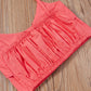 Spring And Summer Little Girl Sweet Rose Red Suspender Top