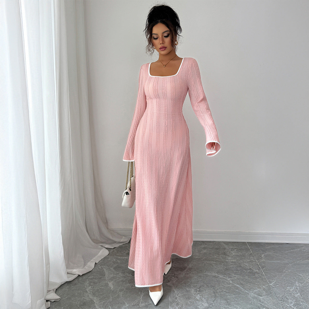 Slim-fitting Simple Long Sleeve Dress Women's Clothing