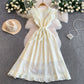 Sweet Ruffled Embroidered Round-Neck Dress Womens SpringAutumn Belted Waist Princess Long Gown