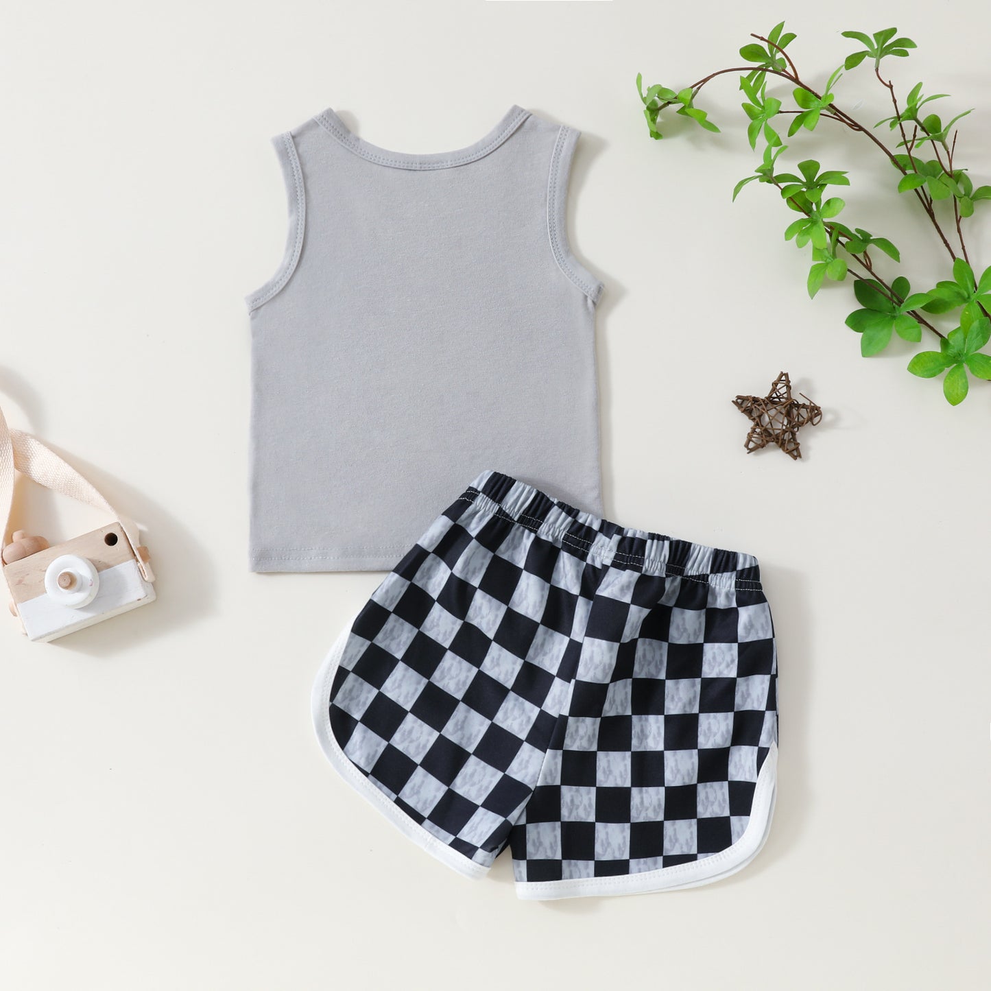 Ensemble deux pièces haut sans manches et short à carreaux pour bébé et tout-petit