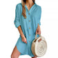 Robe chemise boutonnée à manches longues et revers pour femme, vêtement d'automne décontracté