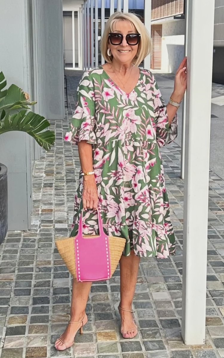 Women's Clothing 5 Points Sleeve Printing Dress