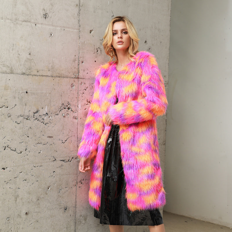 Manteau long et épais en fausse fourrure pour femme