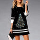 New Women's Christmas Print 34 Sleeve Crew Neck Casual Dress