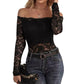 Elegant Fan-shaped Collar Off-shoulder Lace Top