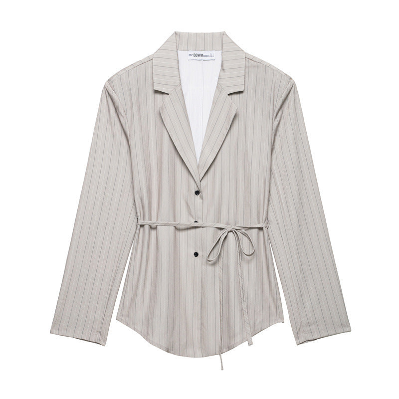 Thin Belt Striped Blazer Mini Shorts
