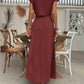 Women's Solid Color Round Neck Batwing Sleeve Crop Top And Side Split Skirt