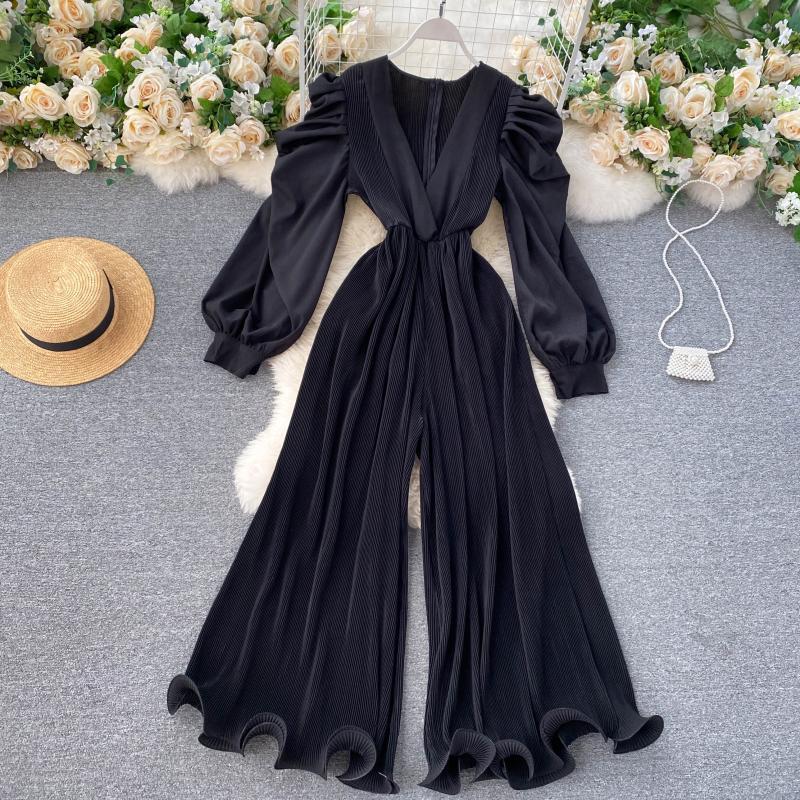 Retro Fairy One-piece V-neck Puff Sleeve Waist Waist