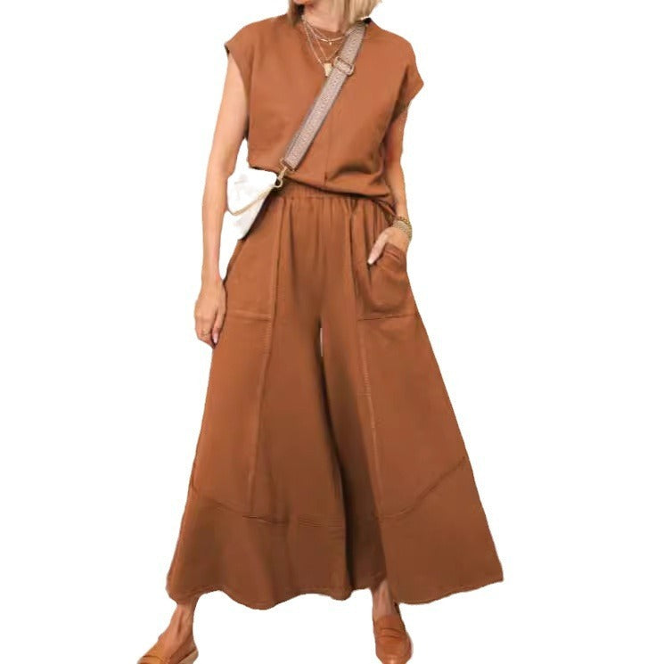 Sleeveless Colorblock Pocket Women's Suit