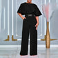 Fashion Round Neck Solid Color High Waist Plus Size African Wide Leg Jumpsuit