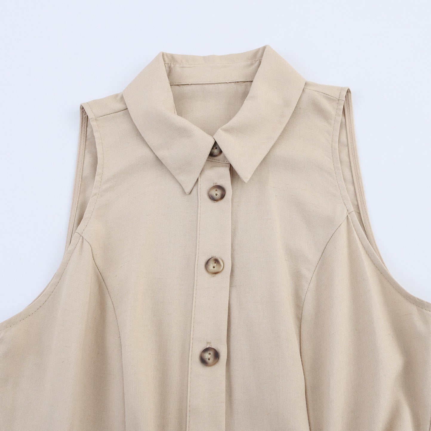 Women's Lapel Single Breasted Sleeveless Dress With Belt