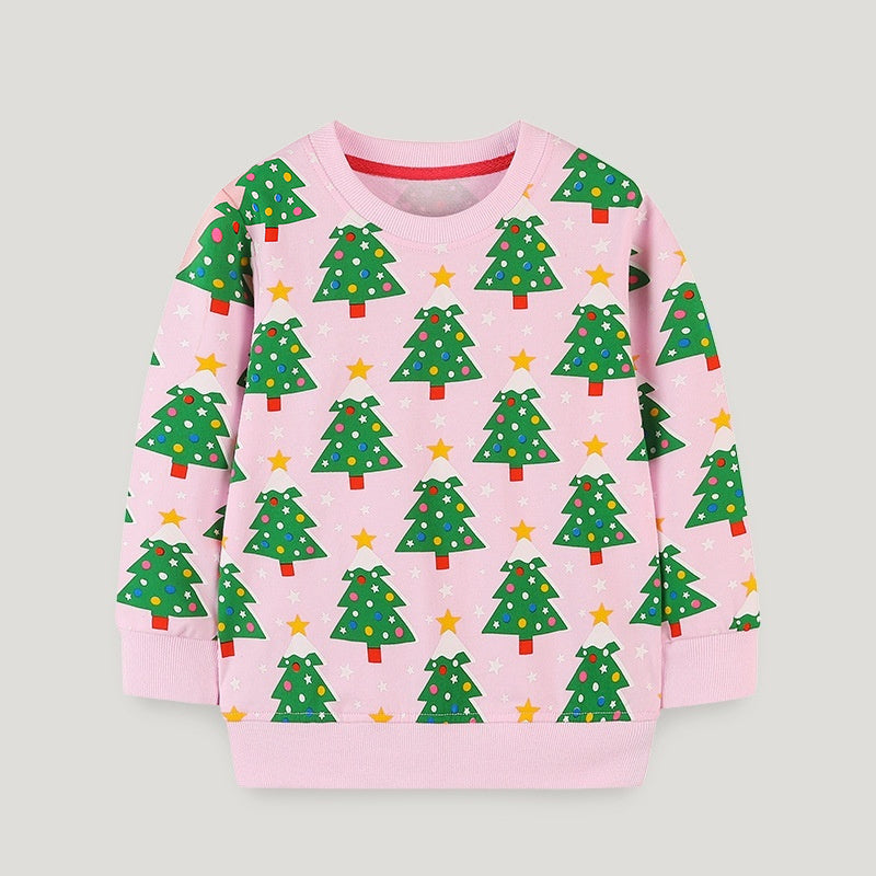European And American Children Christmas Tree Printed Long-sleeved Pullover