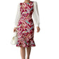 Color-block Lantern-sleeve Waist-cinched Elegant Mermaid Dress