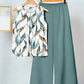 Womens Sleeveless Irregular Tank Top And Pants Fashionable Printed Two-Piece Set