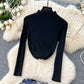 Inner Layer Base Knit Sweater With A Little Bear Jacquard Design High Waist And A Flared Hem
