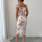 Elegant And Romantic Mesh Floral Print Pleated Midi Dress