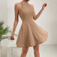 Womens Solid-Colored Halter Neck High-Waist Sleeveless Dress