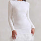 Women's Long Sleeve Sequined Feather Dress Round Neck