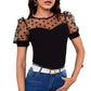 Women's Mesh Polka Dot Stitching Short Sleeve