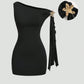 Slant-shoulder Metal-embellished Slimming Sexy Womens Outfit