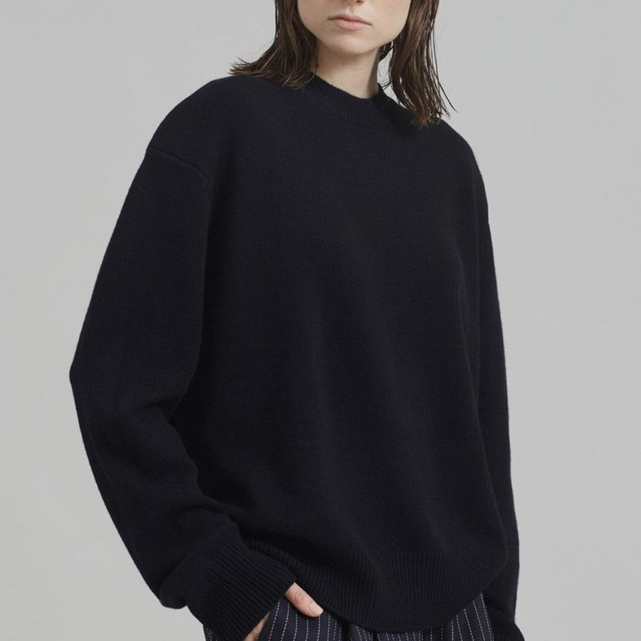 Solid Color Round Neck Sweater Women's Top