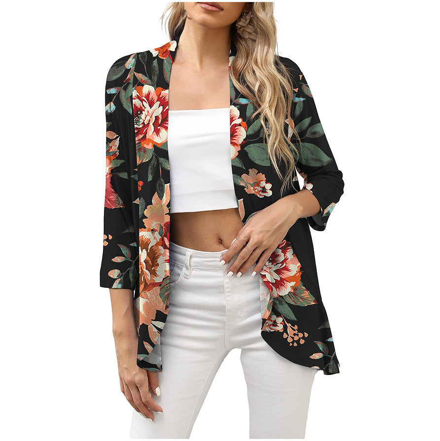 European And American Leisure Printed Knitted Cardigan