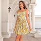 Sweet Spaghetti-strap Ruffled Printed Dress