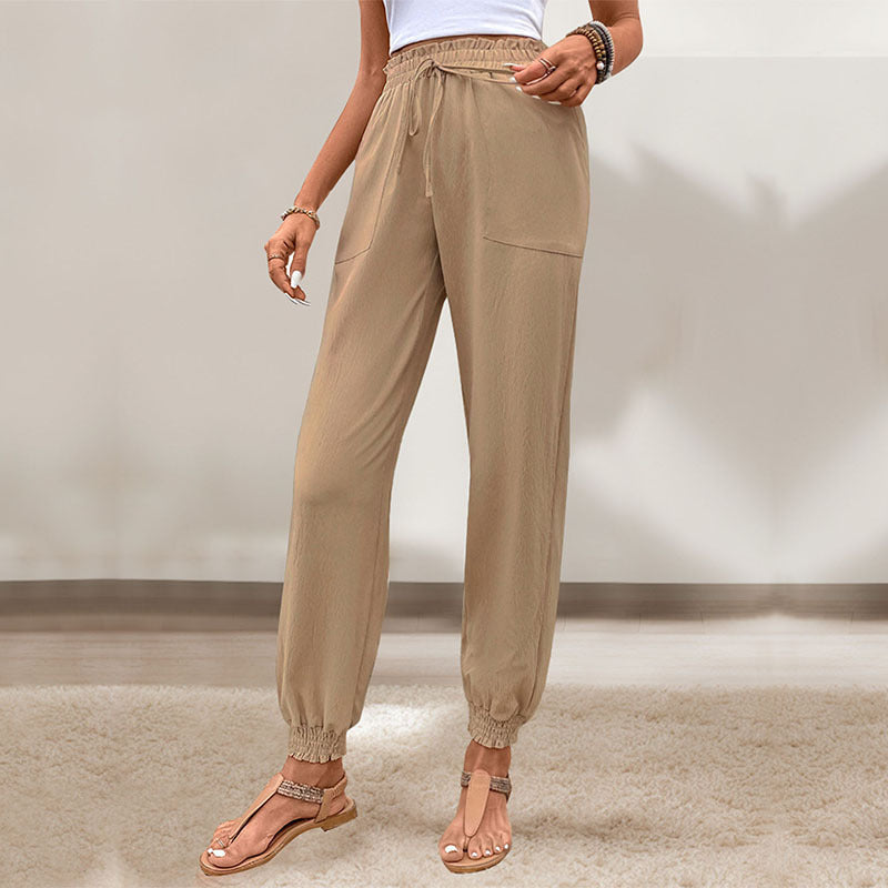 Pantalon skinny à lacets et taille élastique pour femme
