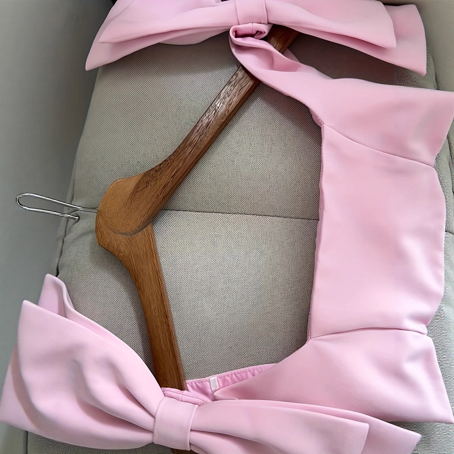 SpringSummer Solid-Color Sweet-Style Slim Fit Dress With Bow Accent