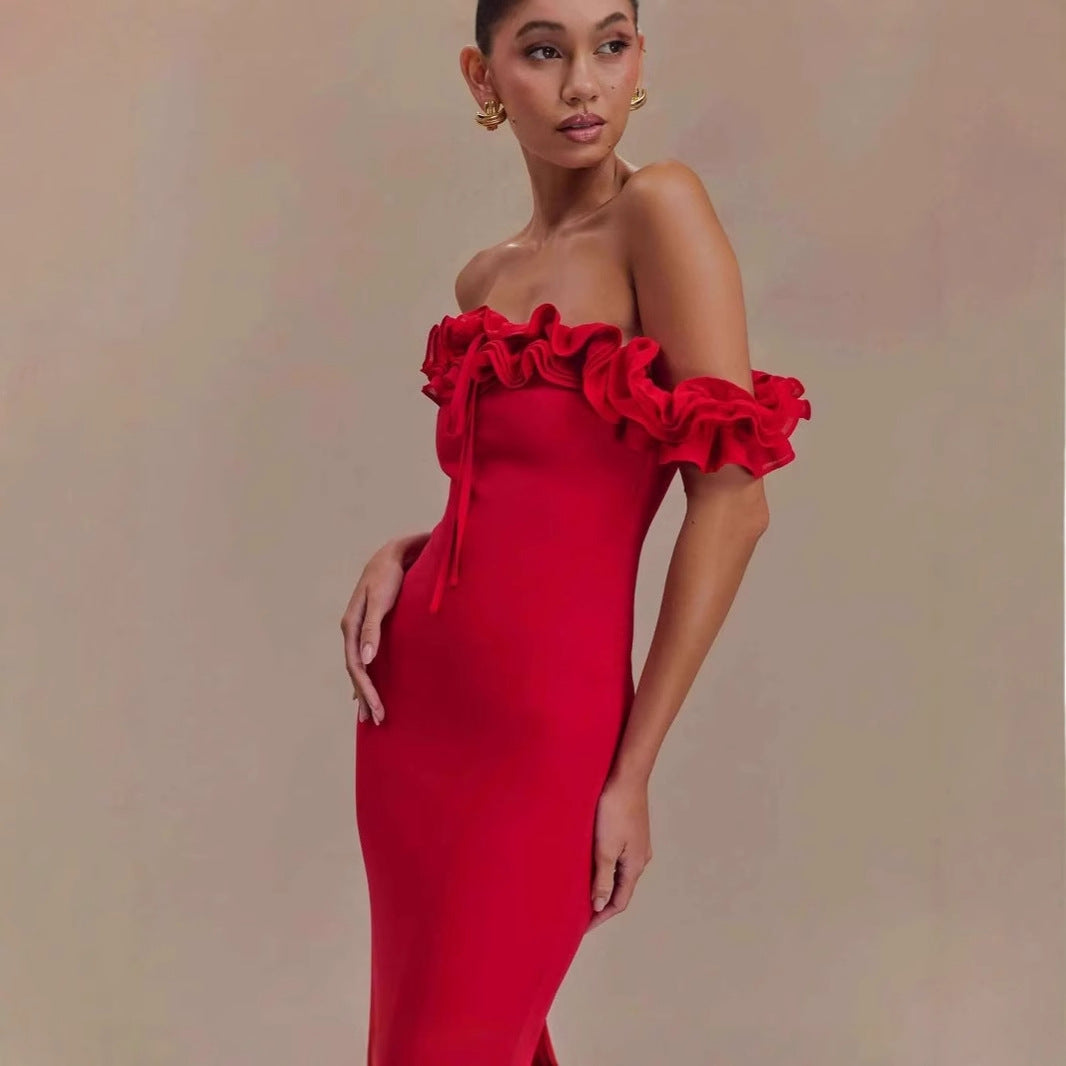 Ruffled Off-shoulder Temperament Waist-tight