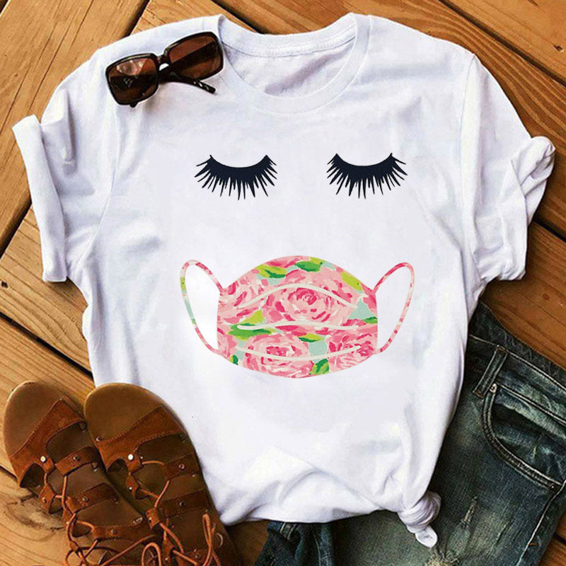 Leopard mask eyes lashes ladies short sleeves